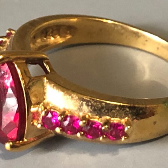 Gold over Sterling Silver Teardrop Garnet & Ruby Ring - Picture 3 of 4